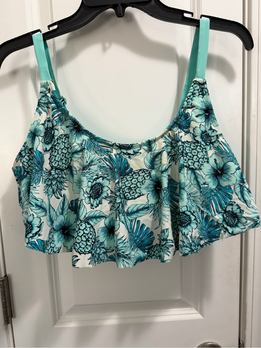 SO Teal Floral & Pineapple Ruffle Bikini Top